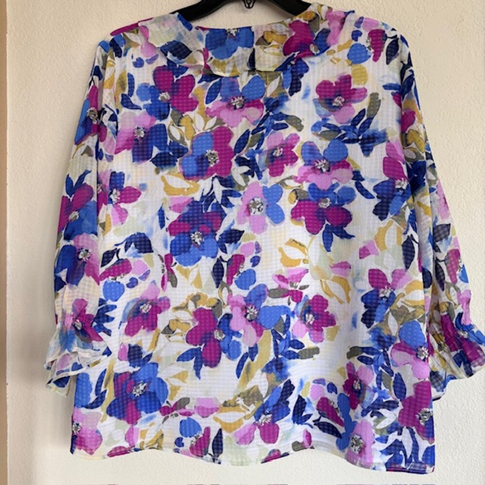 Investments Petites Womens PL Floral Blouse Riley Lined V Neck Collar Ruffle NWT - Picture 3 of 7